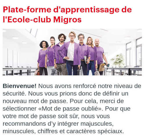 Message sur la plateforme de l'École-Club Migros