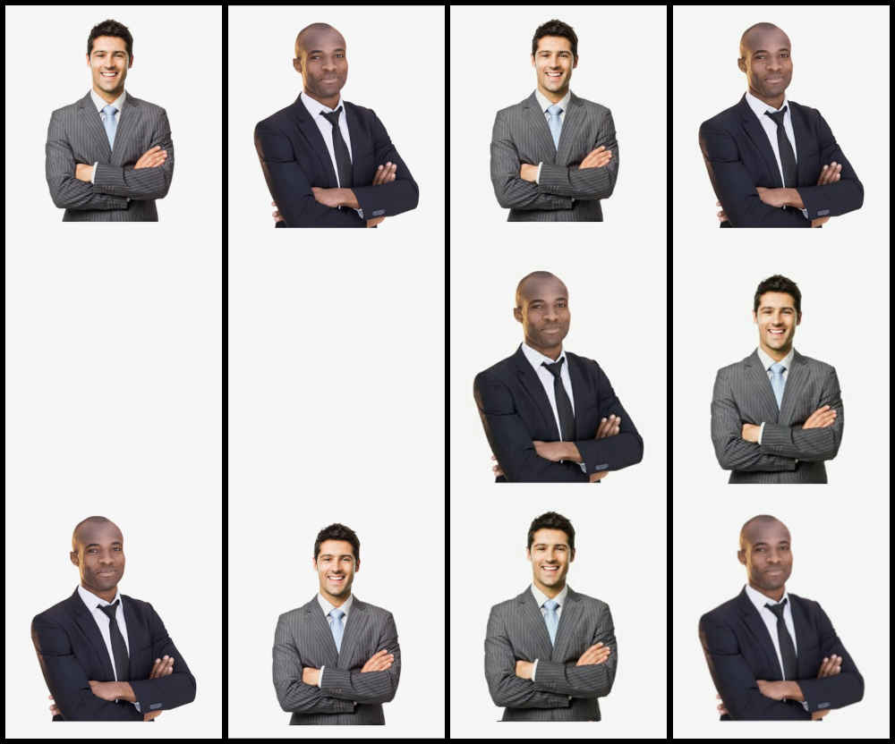 Les quatre images complètes Les quatre images complète, montrant un homme blanc et un homme noir